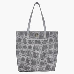 NWOT TOMMY HILFIGER Faux Leather Signature Logo Tote Bag (Gray)
